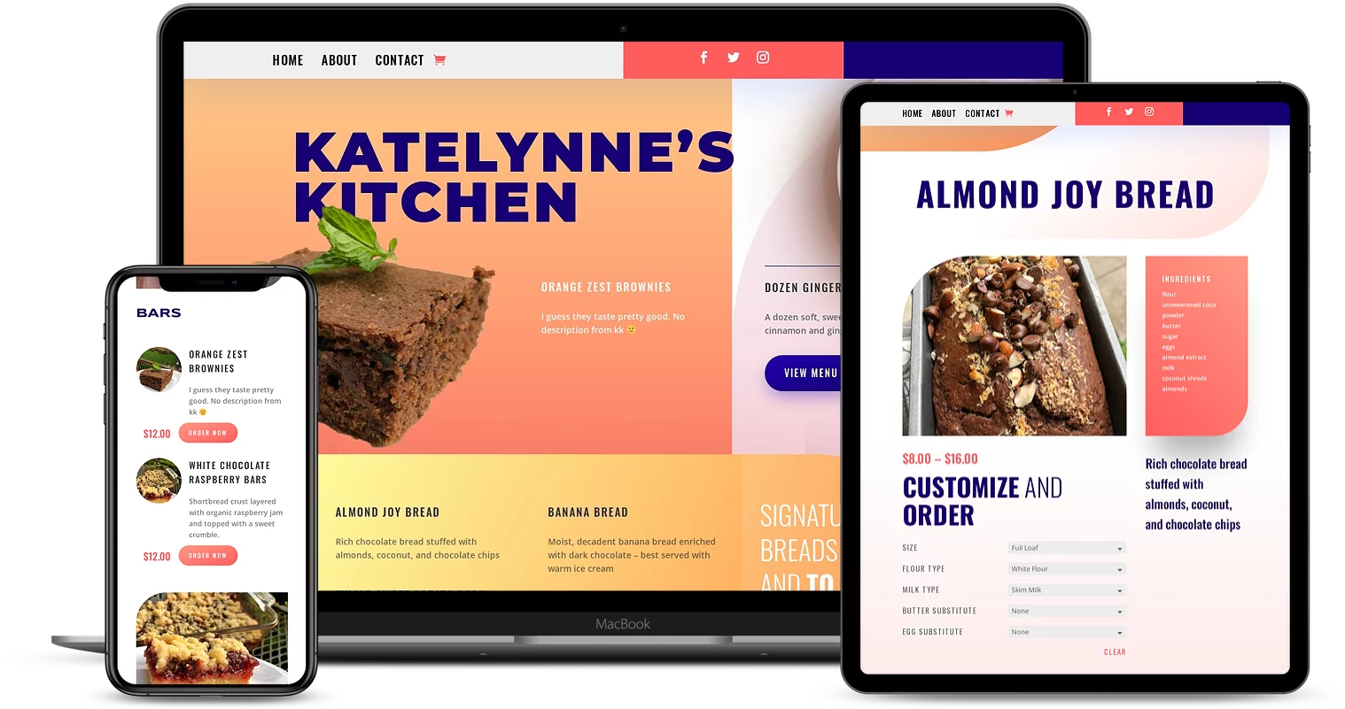 Katelynne’s Kitchen is a Chicago-based homemade treats business. Their website included an online ordering system that allowed full customization of food orders as well as automatic shipping calculations.